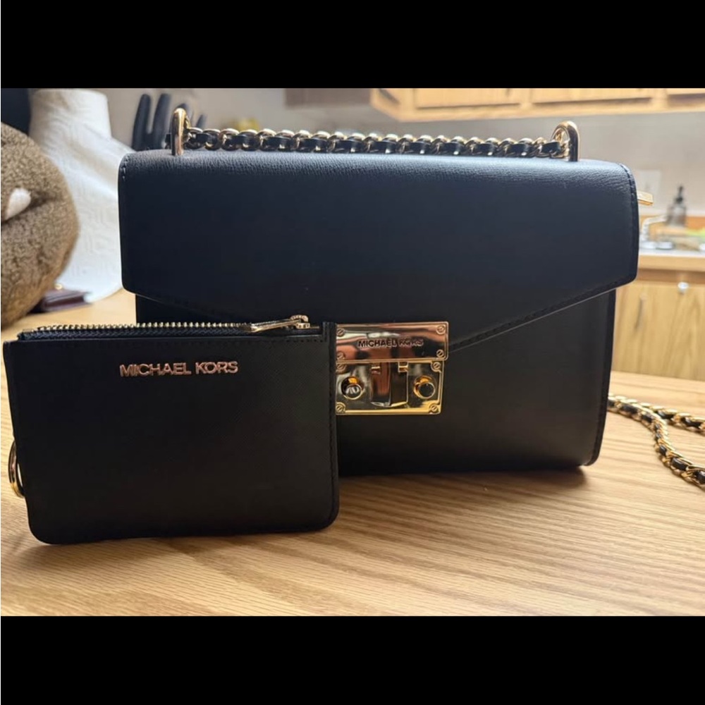 Michael Kors Black Crossbody Bag with Gold Accents